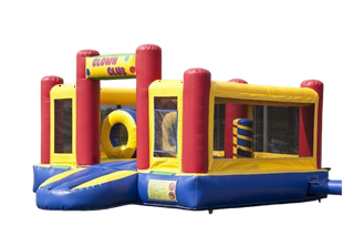 Kompakte Hüpfburg mit Hindernissen zum Hüpfen und Toben