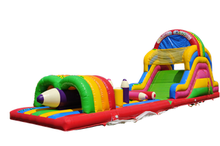 Kleiner Hindernisparcours im bunten Stiftedesign mit viel Platz zum Klettern, Rutschen und Hüpfen