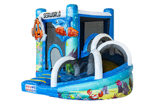 Fröhliche und kompakte Hüpfburg mit Rutsche im Unterwasserdesign