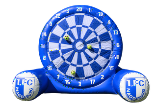 FCM Fußballdart Anlage in blau-weiß für Kinder und Erwachsene, mietbar über Engelhardt Eventservice in Magdeburg